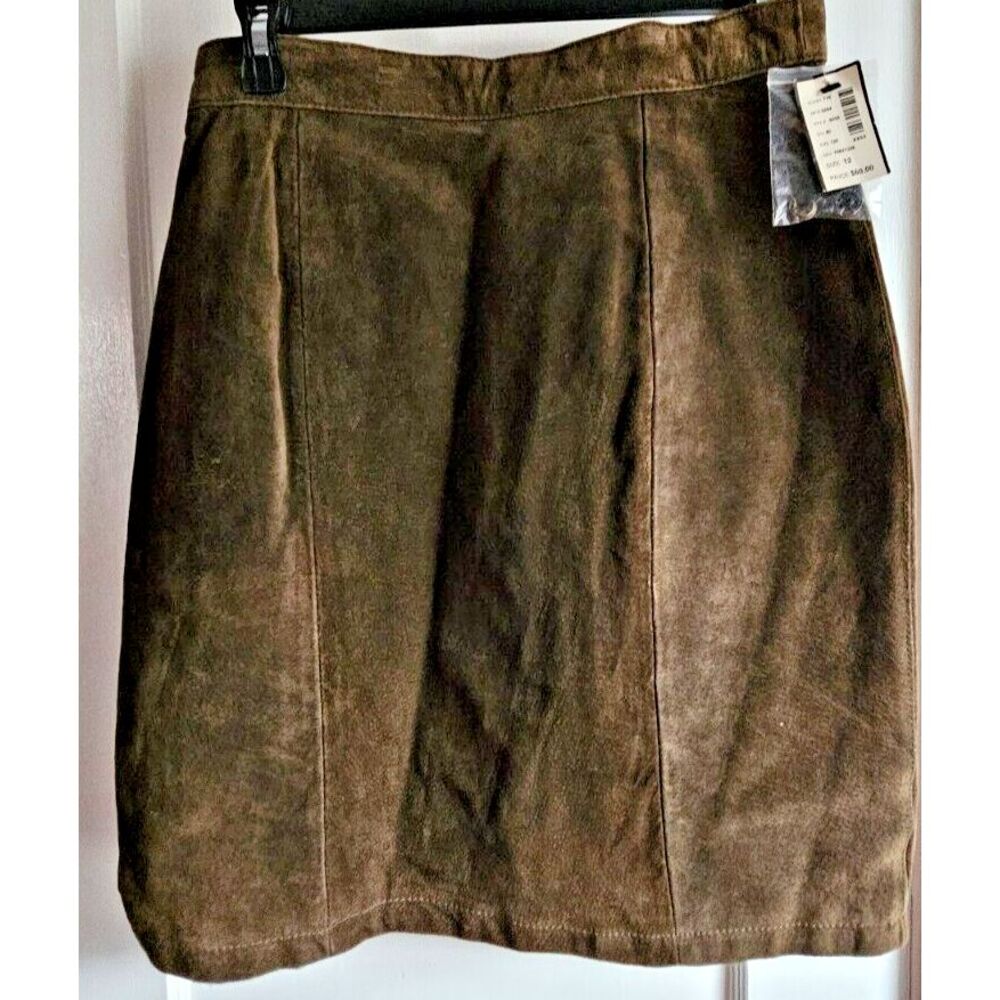 Vintage The Limited ‎ BROWN Suede Leather snap button Pencil Skirt Sz 12